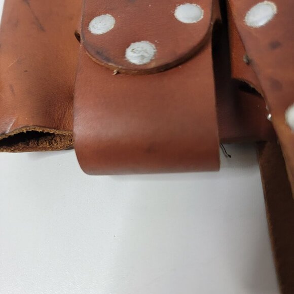 Vintage Leather Tool Belt Holster | 3-Pocket Riveted Carpenter or Stylist Pouch - Picture 7 of 12